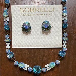 Sorrelli Blue and Green Crystal Necklace and Earring Set